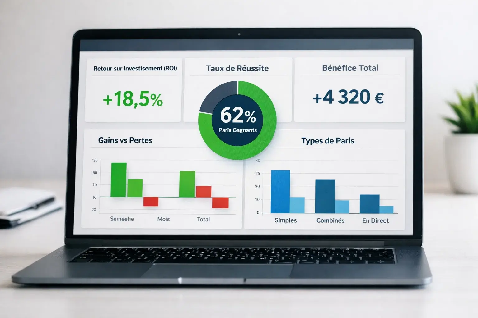 Tableau de bord affichant les indicateurs cl&eacute;s de performance des paris