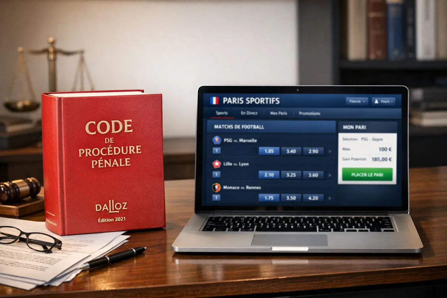 Весы, символизирующие законность спортивного арбитража во Франции.