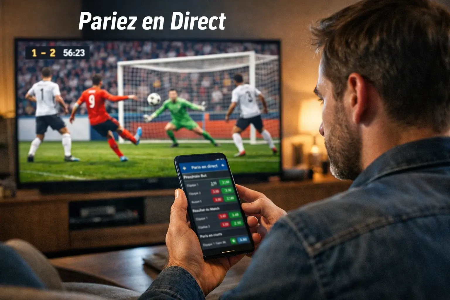 Parieur suivant un match en direct tout en analysant les cotes