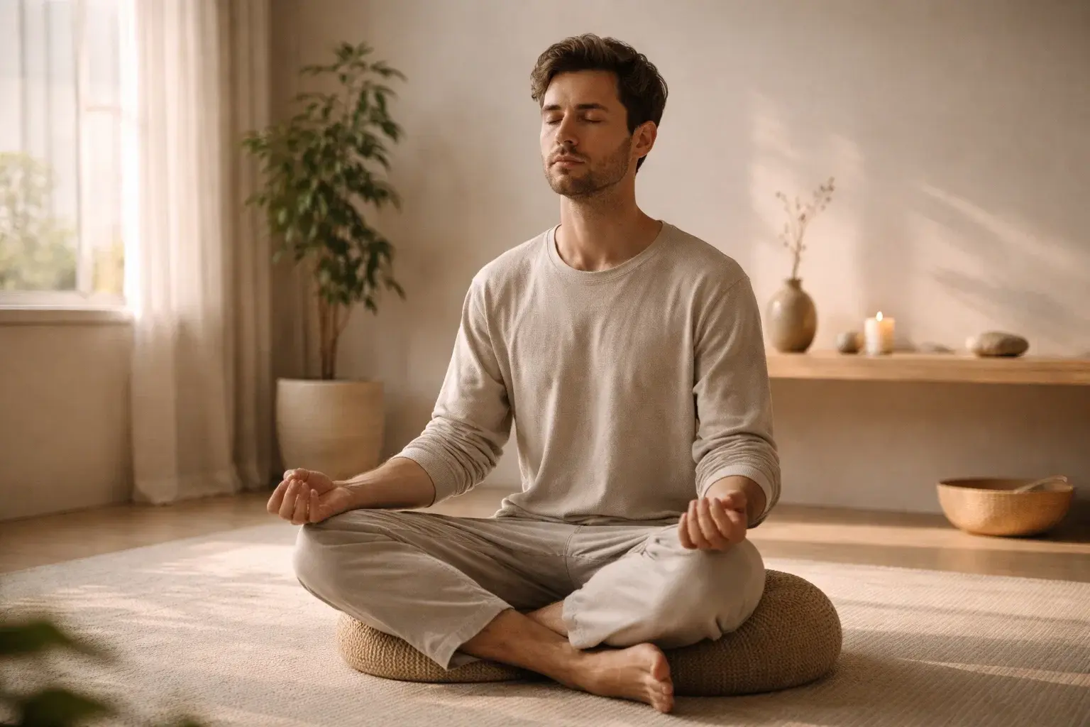 Personne en m&eacute;ditation symbolisant le calme mental et la ma&icirc;trise de soi