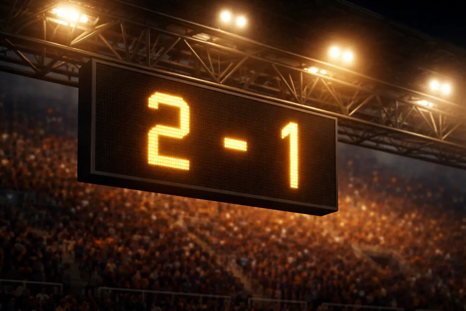 Tableau d'affichage dans un stade de football montrant le score d'un match