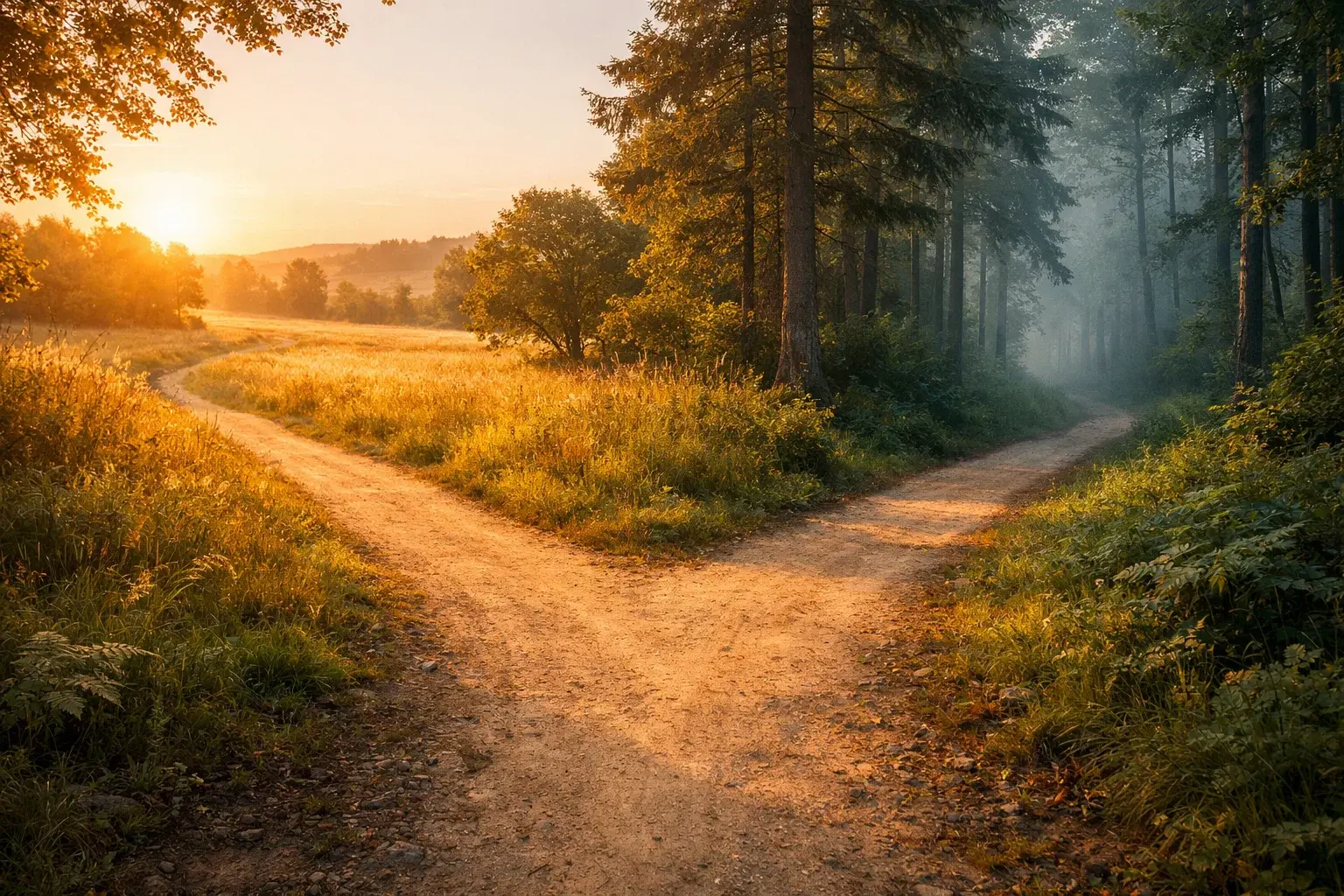 Chemin se divisant en deux directions symbolisant un choix strat&eacute;gique