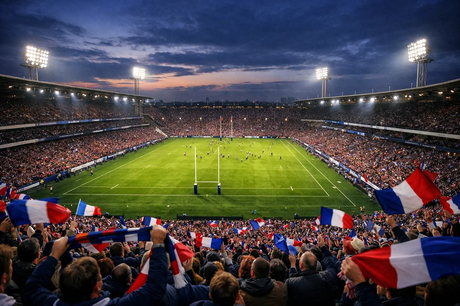 Stade de rugby fran&ccedil;ais rempli de supporters lors d'un match international