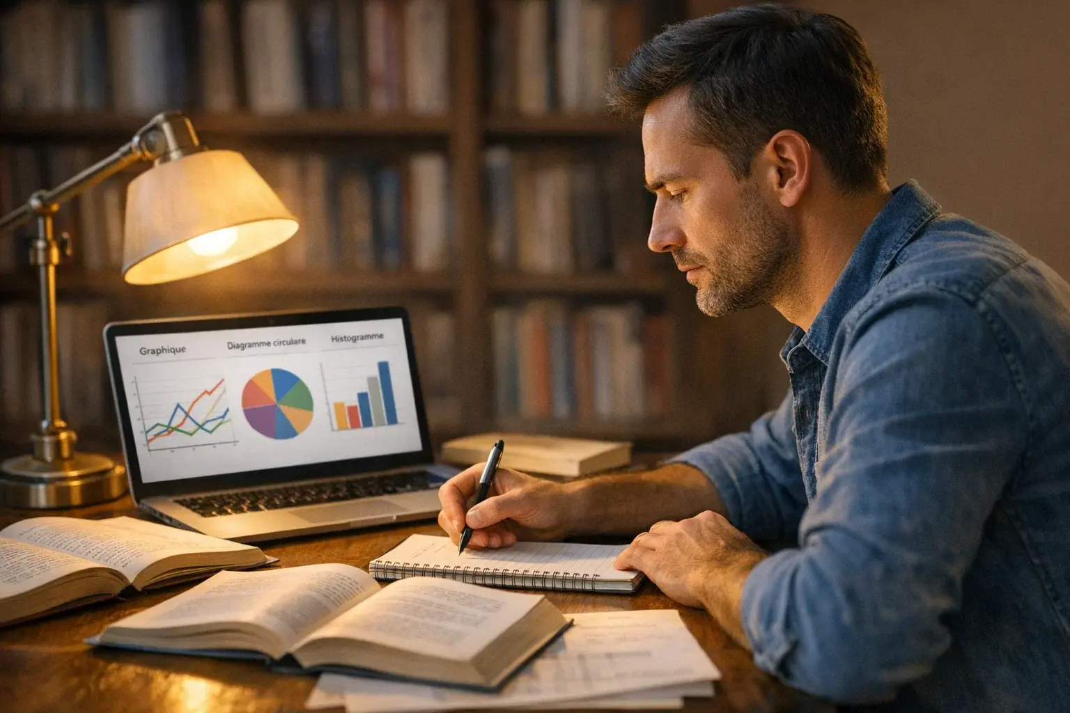 Personne &eacute;tudiant avec des livres et un ordinateur symbolisant l'apprentissage autonome