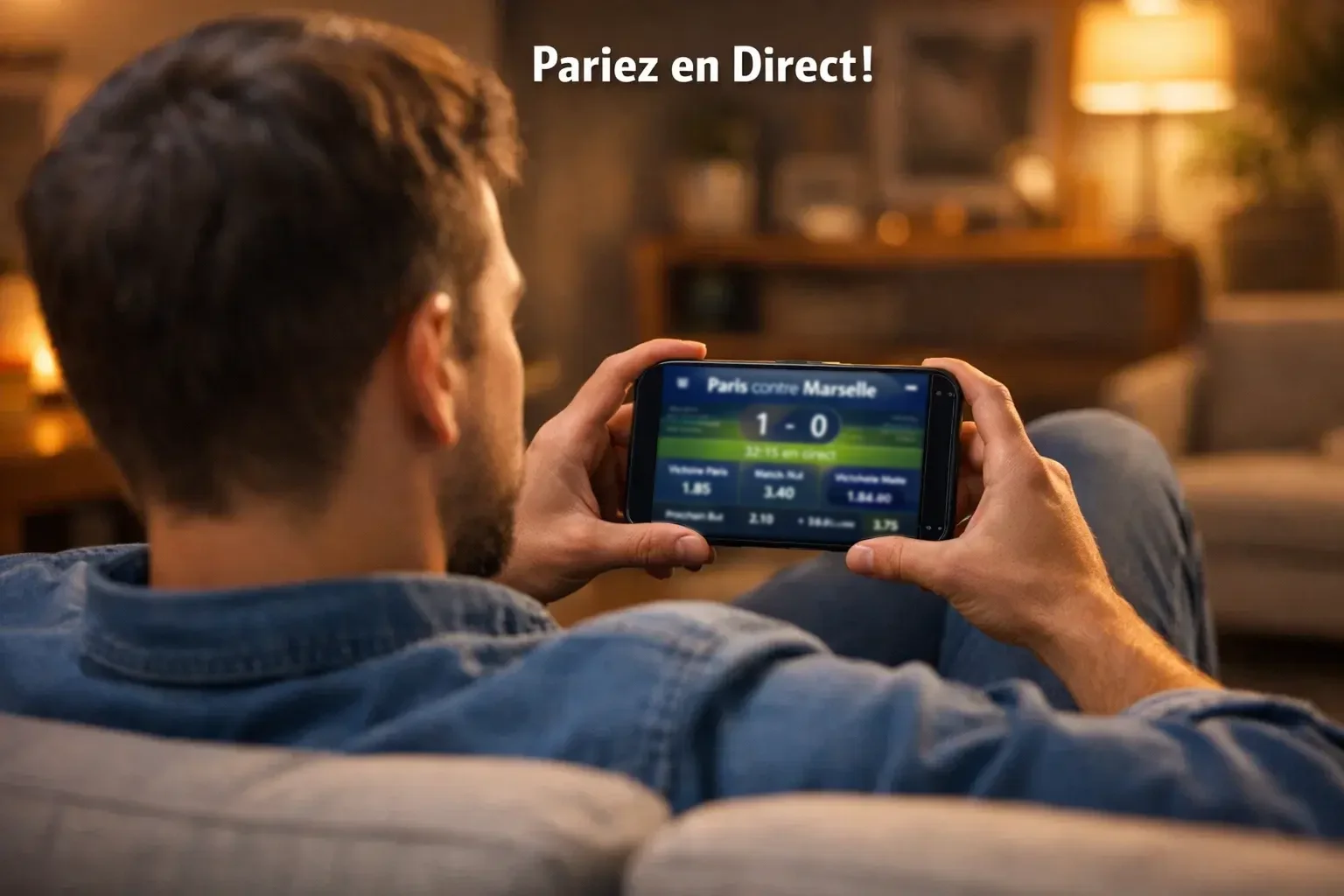 Parieur utilisant une application de paris sportifs sur son smartphone