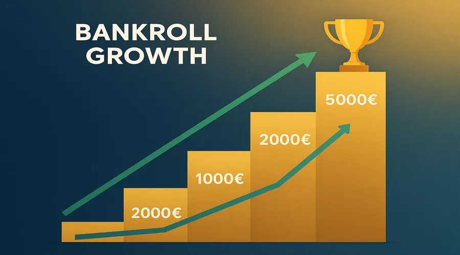 Graphique d'&eacute;volution et croissance de la bankroll avec jalons de progression