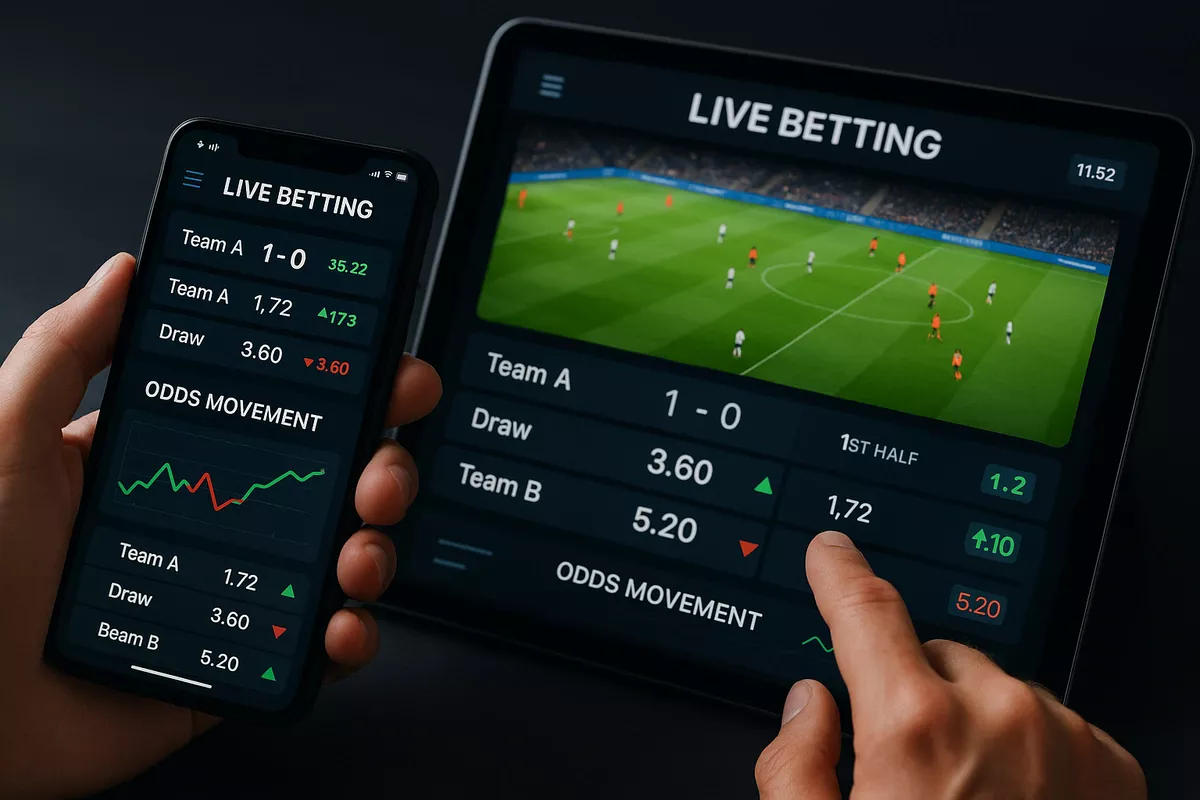 Interface de paris en direct sur mobile montrant les cotes en temps r&eacute;el
