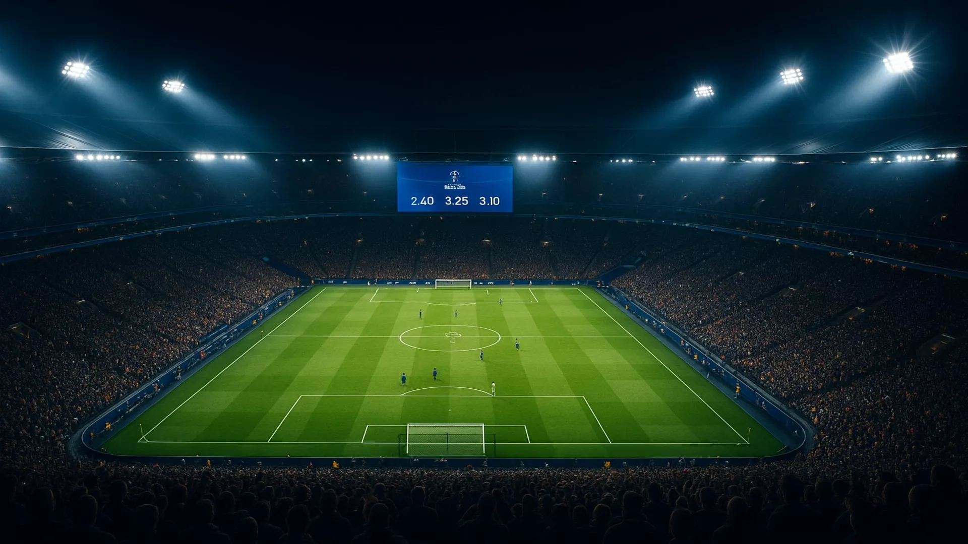 Stade de football moderne illuminé pendant un match de Champions League