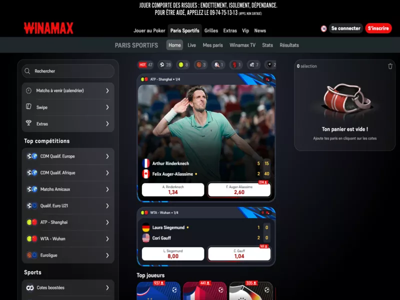 Interface de l'application Winamax avec fonction cash out